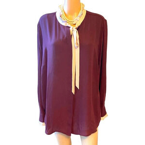 Worthington Silky Button Up Shirt Blouse Women Plus Size 2X Ruffle Neck & Sleeve